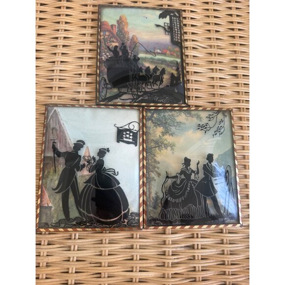 Vintage 40's Lot 3 Convex Glass Silhouette Victorian Pictures - Picture 2 of 9